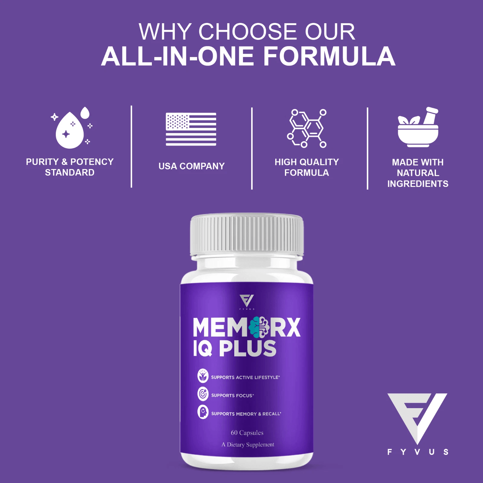 MemoRx IQ Plus bottle displayed together with its retail packaging box