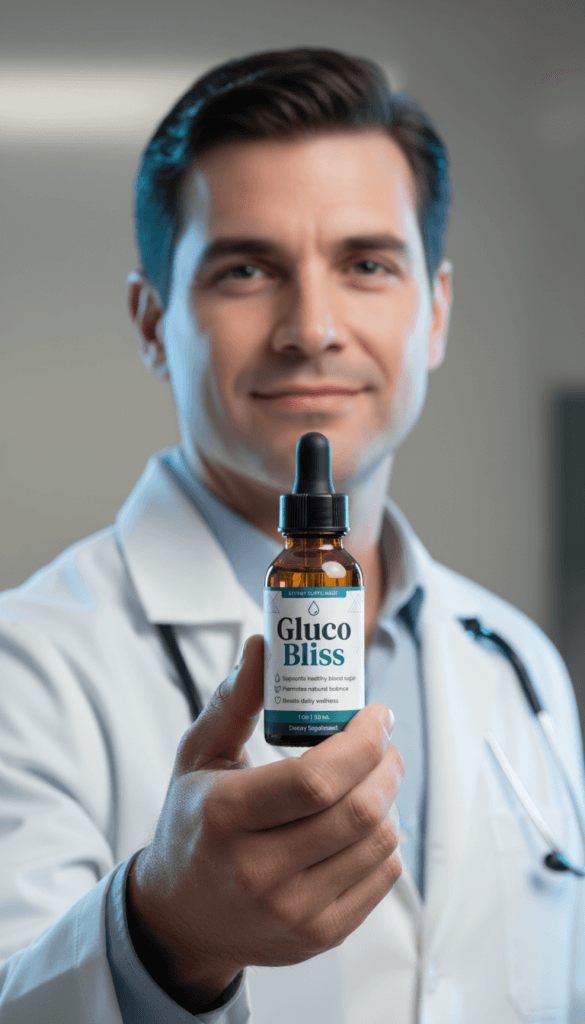 Dropper from the GlucoBliss bottle with a single liquid drop