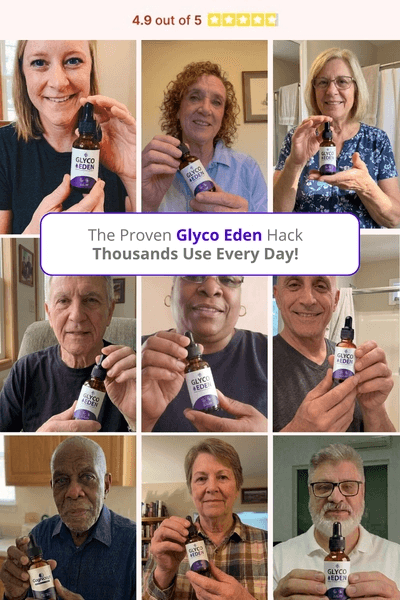 amber glass dropper bottle supplement with white and purple label, GLYCO EDEN wordmark, clean produc
