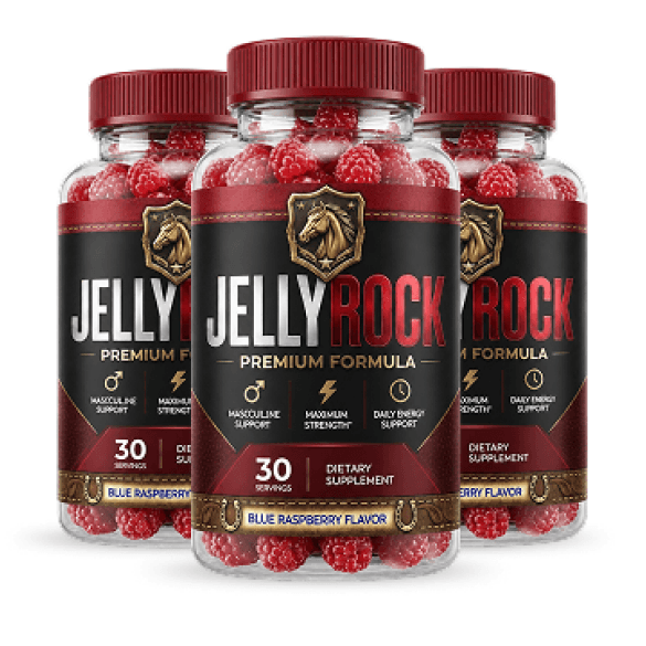 Jelly Rock Gummies for Men bottle with black and gold label, front view
