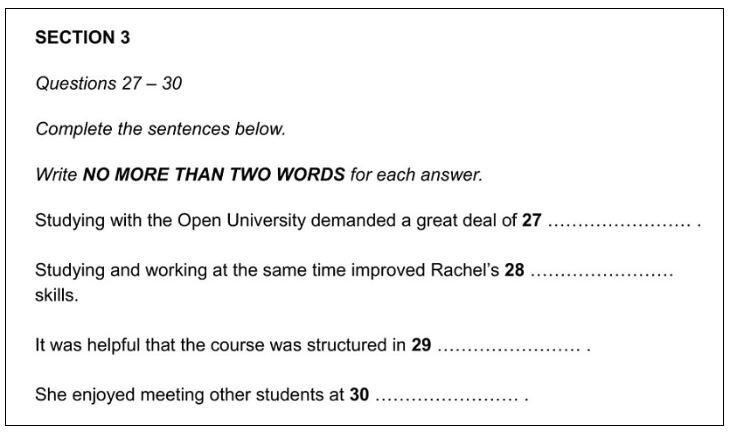 IELTS SENTENCE COMPLETION ÖRNEK SORU