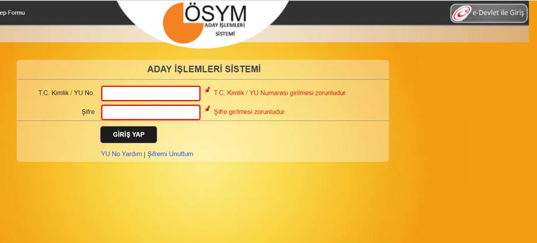 ais.osym.gov.tr adresine giriş