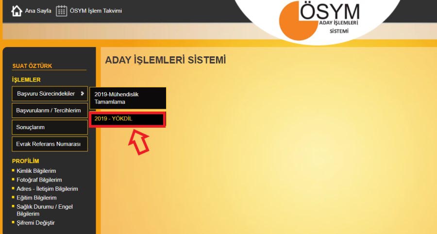 yökdil başvuru ekranı