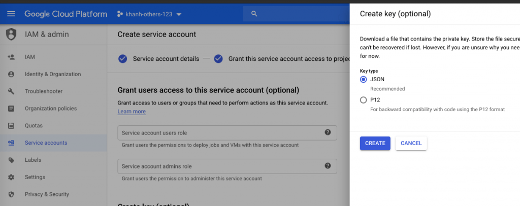 GCP: Create key of Service Account