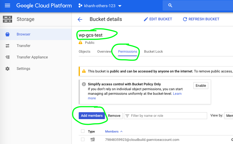 GCP: Create bucket of Google Cloud Storage