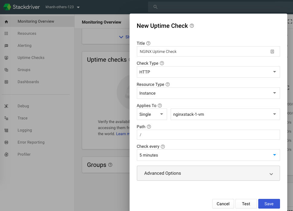 GCP: Create new uptime check