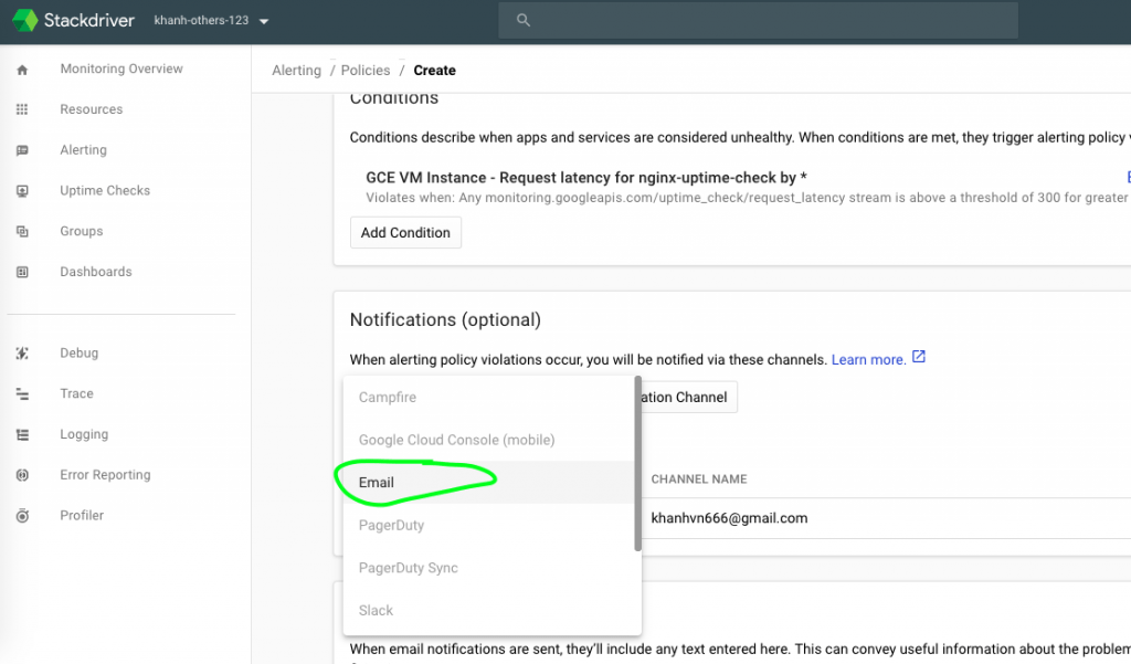 GCP: Create Uptime Health Check on NGINX Uptime Check