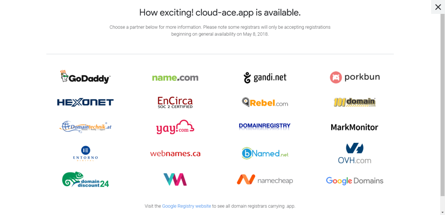 Choose a partner below for more information. Please note some registrars will only be accepting registrations beginning on general availability on May 8, 2018.