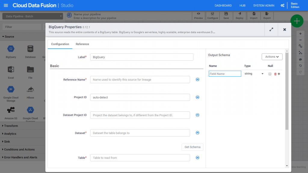 HÌnh 2: Dễ dàng truy cập vào BigQuery hoặc các dịch vụ khác từ giao diện của Data Fusion.