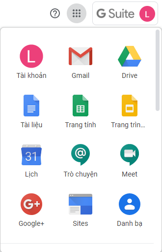 G Suite's Apps menu