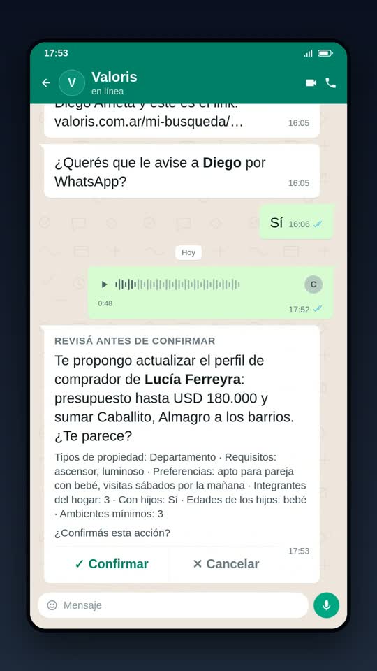 Escena de la película: ¿Puedo grabarle un audio después de una llamada y que salga el perfil del comprador?
