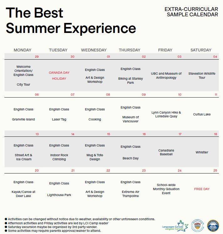 LCIサマープログラムアクティビティカレンダー2026
