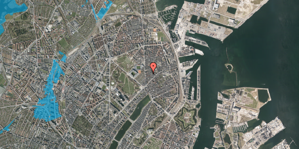 Oversvømmelsesrisiko fra vandløb på Carl Johans Gade 11, st. tv, 2100 København Ø