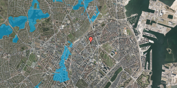 Oversvømmelsesrisiko fra vandløb på Haraldsgade 64, 1. th, 2100 København Ø