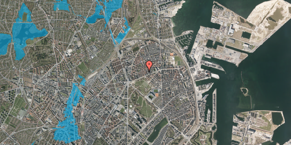 Oversvømmelsesrisiko fra vandløb på Hesseløgade 7, 1. th, 2100 København Ø