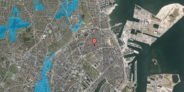Oversvømmelsesrisiko fra vandløb på Hesseløgade 22, 1. tv, 2100 København Ø