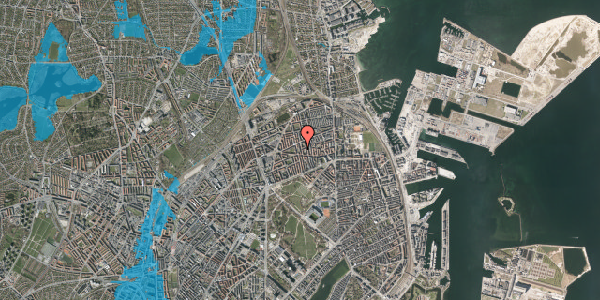 Oversvømmelsesrisiko fra vandløb på Hesseløgade 39A, 3. th, 2100 København Ø