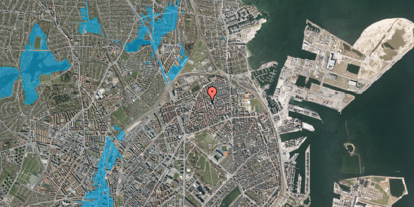 Oversvømmelsesrisiko fra vandløb på Hesseløgade 44, st. th, 2100 København Ø