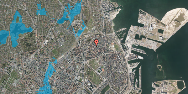 Oversvømmelsesrisiko fra vandløb på Hesseløgade 47, 1. tv, 2100 København Ø