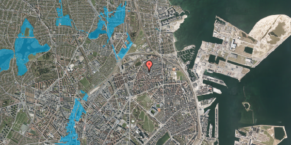 Oversvømmelsesrisiko fra vandløb på Hesseløgade 56, 1. 125, 2100 København Ø