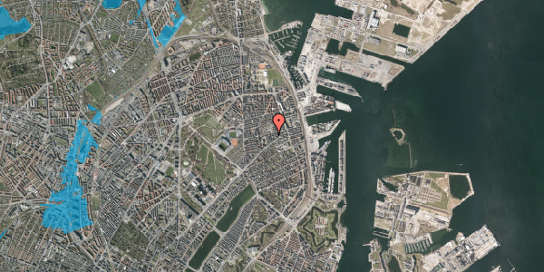 Oversvømmelsesrisiko fra vandløb på Hobrogade 8, 1. th, 2100 København Ø