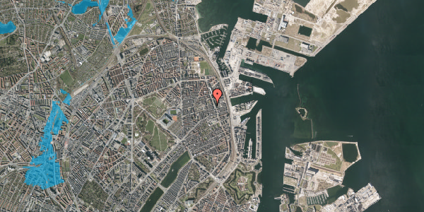 Oversvømmelsesrisiko fra vandløb på Horsensgade 13, 4. tv, 2100 København Ø