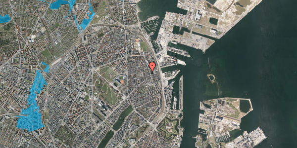Oversvømmelsesrisiko fra vandløb på Horsensgade 18, st. tv, 2100 København Ø