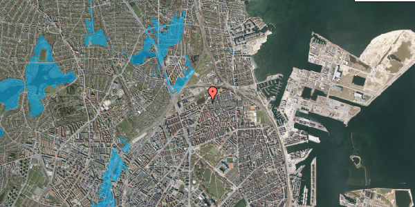 Oversvømmelsesrisiko fra vandløb på Kildevældsgade 82, 1. th, 2100 København Ø