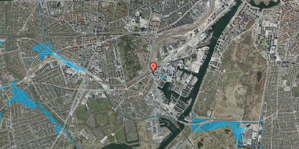 Oversvømmelsesrisiko fra vandløb på P. Knudsens Gade 4, 1. tv, 2450 København SV