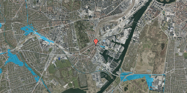 Oversvømmelsesrisiko fra vandløb på P. Knudsens Gade 11, 2. tv, 2450 København SV