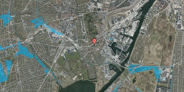 Oversvømmelsesrisiko fra vandløb på P. Knudsens Gade 43, 1. tv, 2450 København SV