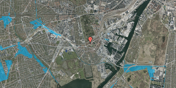 Oversvømmelsesrisiko fra vandløb på P. Knudsens Gade 100, st. th, 2450 København SV