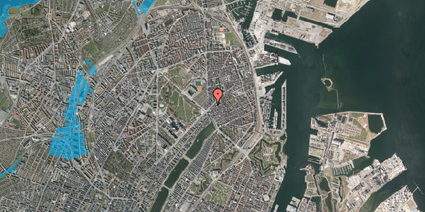 Oversvømmelsesrisiko fra vandløb på Nordre Frihavnsgade 10, kl. th, 2100 København Ø