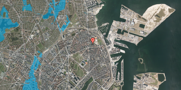 Oversvømmelsesrisiko fra vandløb på Nyborggade 11C, 5. 258, 2100 København Ø