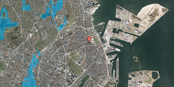 Oversvømmelsesrisiko fra vandløb på Nyborggade 11D, st. 180, 2100 København Ø