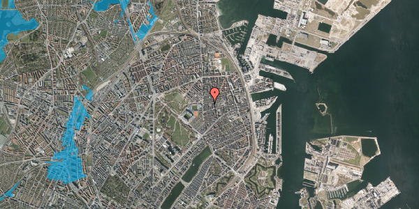 Oversvømmelsesrisiko fra vandløb på Nøjsomhedsvej 10, kl. , 2100 København Ø