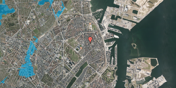 Oversvømmelsesrisiko fra vandløb på Nøjsomhedsvej 14, 1. th, 2100 København Ø