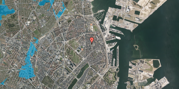 Oversvømmelsesrisiko fra vandløb på Nøjsomhedsvej 19, st. tv, 2100 København Ø