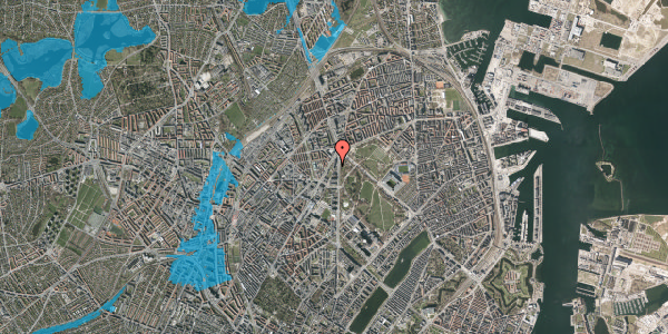 Oversvømmelsesrisiko fra vandløb på Nørre Allé 75, 1. 201, 2100 København Ø