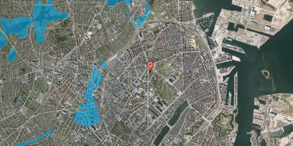 Oversvømmelsesrisiko fra vandløb på Nørre Allé 75, 1. 240, 2100 København Ø