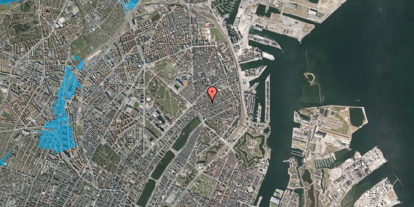 Oversvømmelsesrisiko fra vandløb på Rosenvængets Allé 21, 5. th, 2100 København Ø