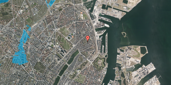 Oversvømmelsesrisiko fra vandløb på Rosenvængets Allé 39B, 2100 København Ø