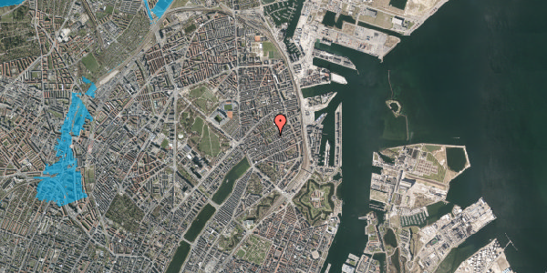 Oversvømmelsesrisiko fra vandløb på Rosenvængets Allé 42B, st. 6, 2100 København Ø