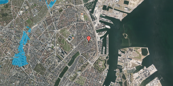 Oversvømmelsesrisiko fra vandløb på Rosenvængets Allé 48, 2100 København Ø