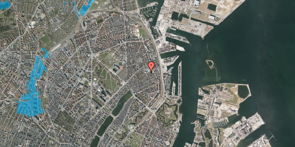 Oversvømmelsesrisiko fra vandløb på Rosenvængets Hovedvej 30, st. 1, 2100 København Ø