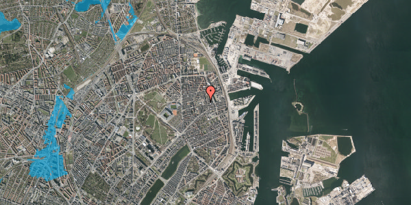 Oversvømmelsesrisiko fra vandløb på Silkeborggade 11, 5. , 2100 København Ø