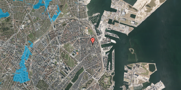 Oversvømmelsesrisiko fra vandløb på Silkeborggade 18, 3. tv, 2100 København Ø