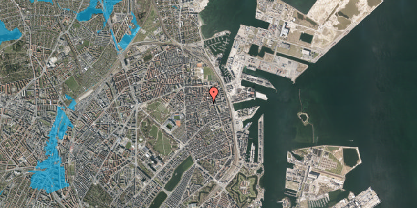 Oversvømmelsesrisiko fra vandløb på Silkeborggade 20, 1. th, 2100 København Ø