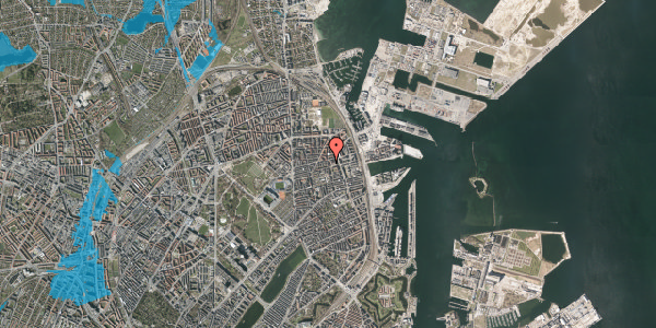 Oversvømmelsesrisiko fra vandløb på Silkeborggade 33, 2. tv, 2100 København Ø