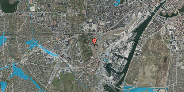 Oversvømmelsesrisiko fra vandløb på Tranehavegård 14, 3. 35, 2450 København SV